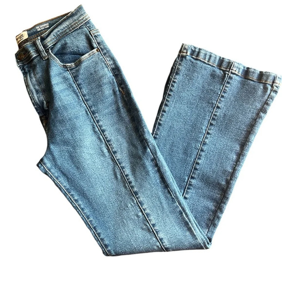 Kensie Blue Flare Wide Leg Jeans with Vintage Wash - Picture 1 of 5